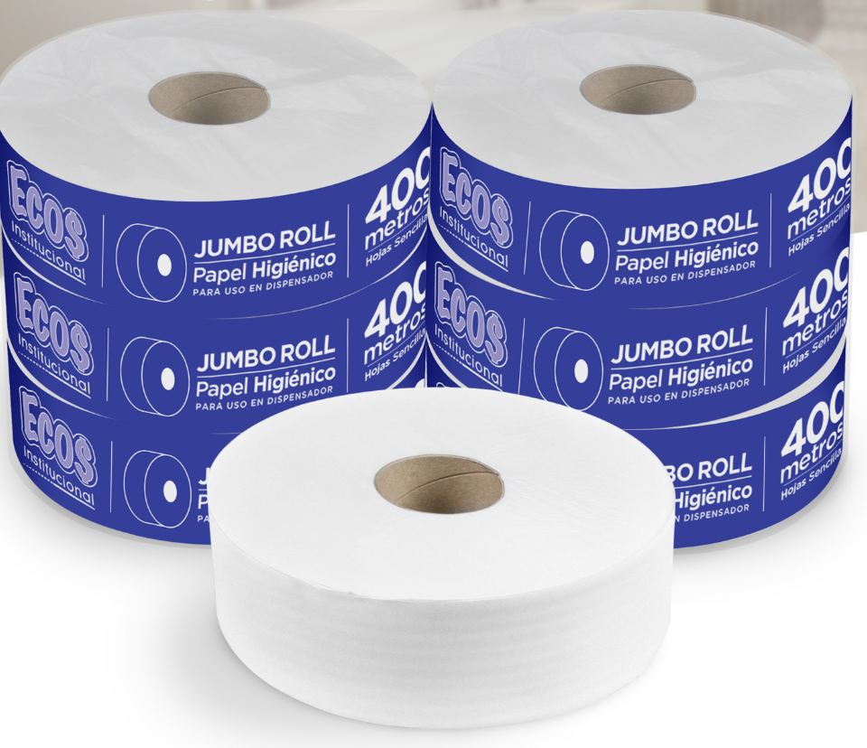 Papel higiénico jumbo roll blanco ECOS 400mts HS 6x1